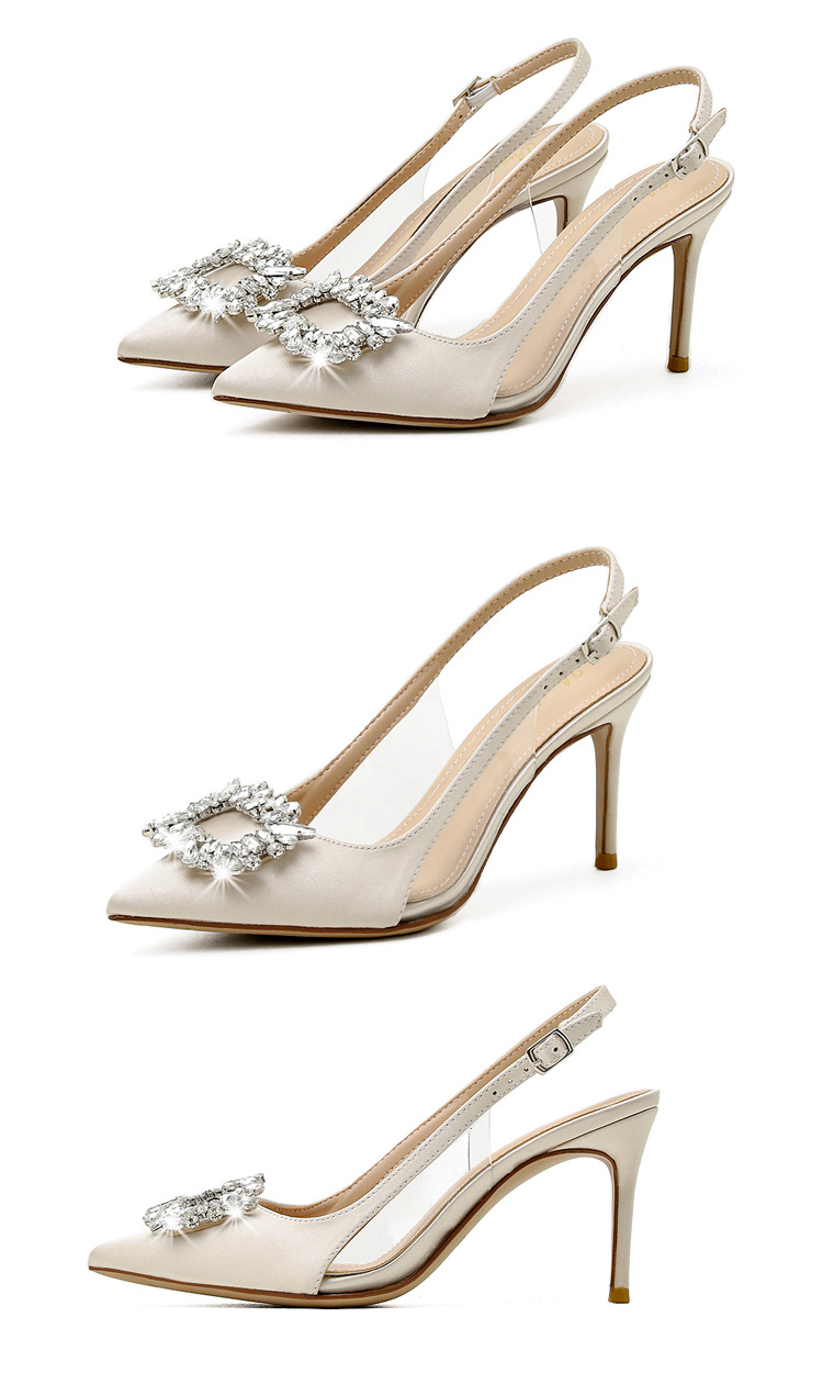 Title 5, Stiletto Heel Satin Rhinestone Square Buckle Cl...