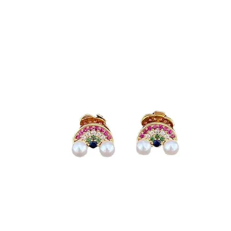 Small Color Zircon Copper Gold-plated 25 Silver Pin Earrings