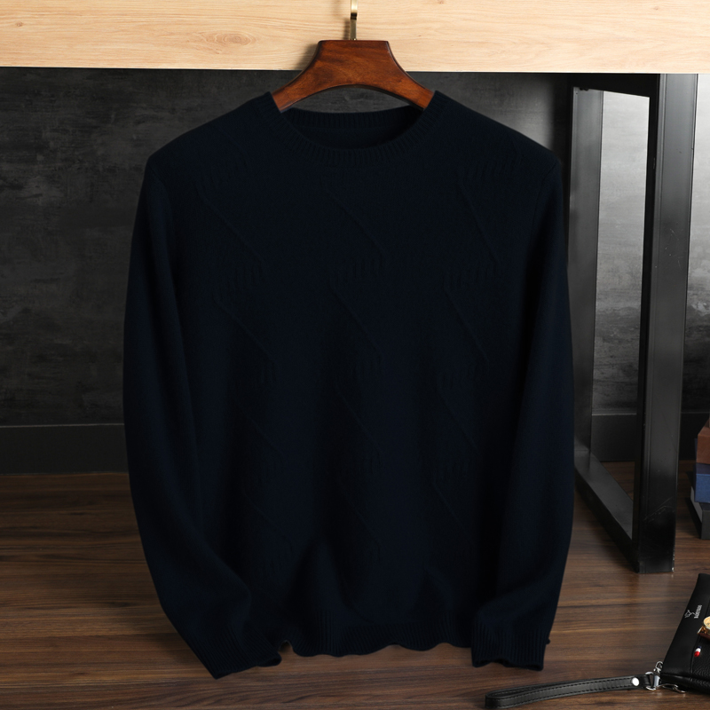 Pure Cashmere Sweater Men's Round Neck Jacquard Pullover Sweater Black - Shop at LoveMi