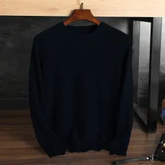 Pure Cashmere Sweater Men's Round Neck Jacquard Pullover Sweater - Black - View 1