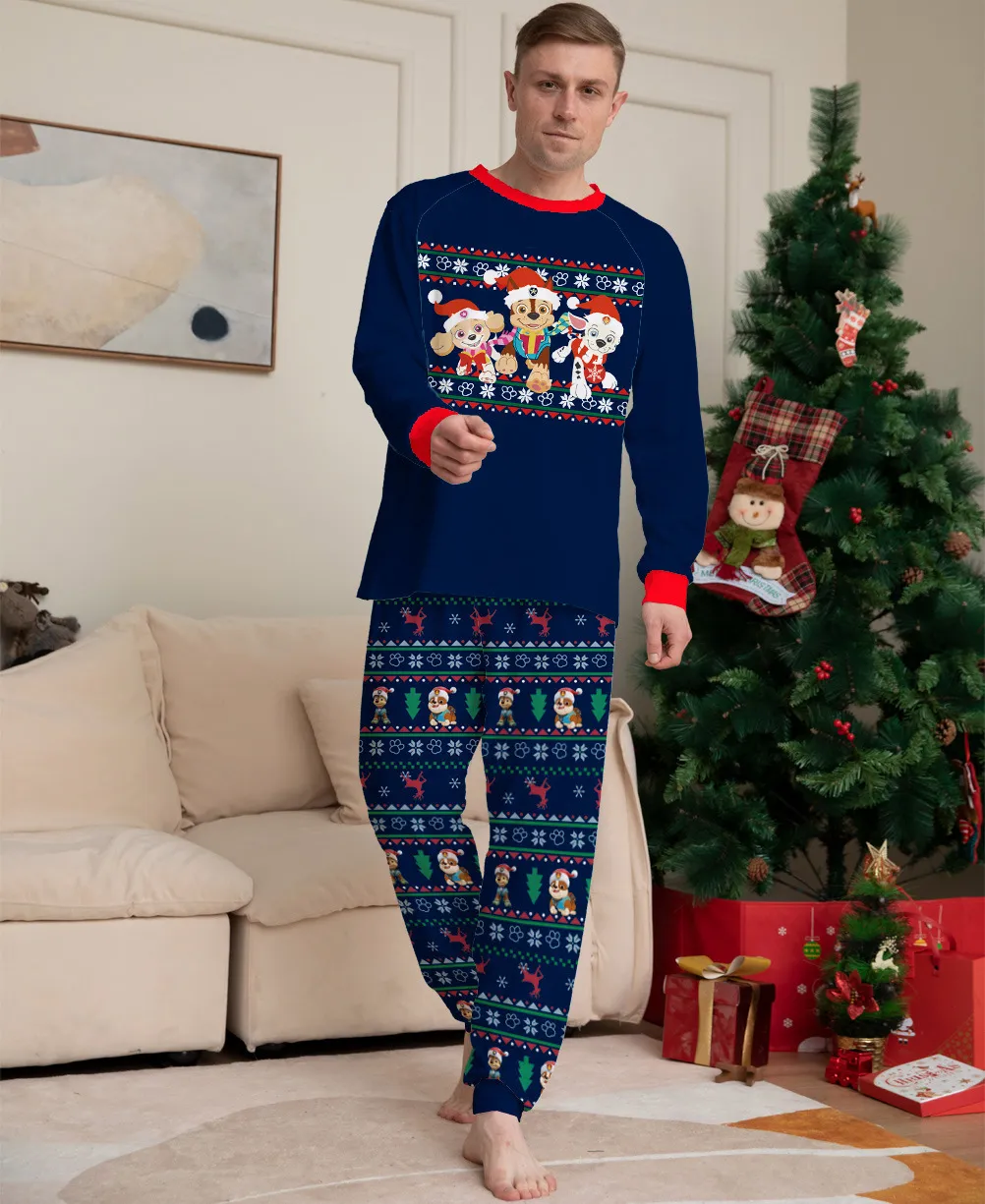 Printed Christmas Parent Child Suit Holiday Lovely Home Dress Pyjamas - Blue