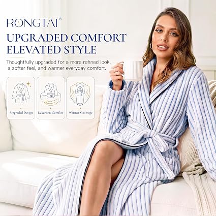 RONGTAI Women's Robe, Long Soft Bathrobe, Cozy Lounge Wear Gift