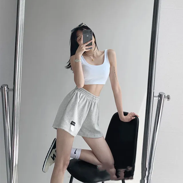 Street Spice Girl Lettered Sports Shorts Women''s High Waist Drawstring White - Shop at LoveMi