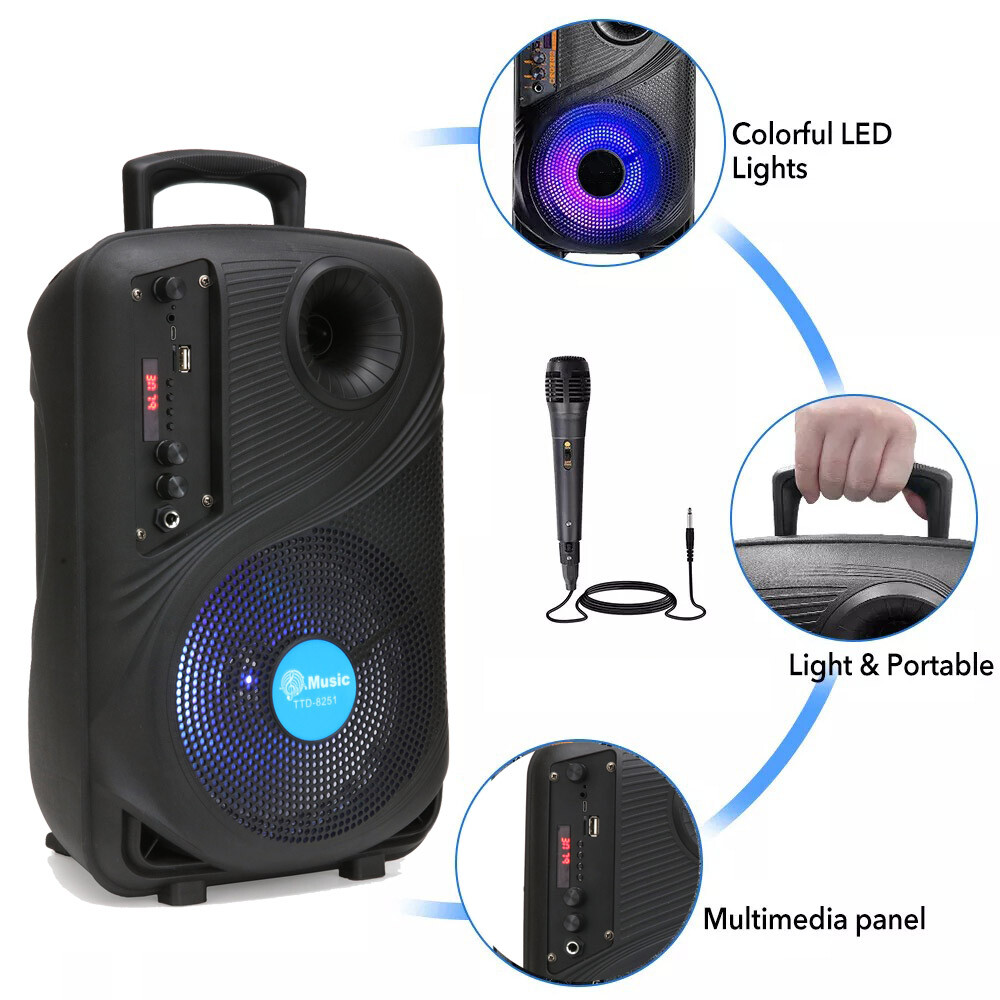 8 In Portable Bluetooth Speaker With Mic Subwoofer Heavy Bass Sound System Party — image 10