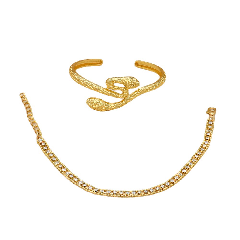 Snake-shaped Bracelet, Diamond-set Chain Bracelet Set Of 2