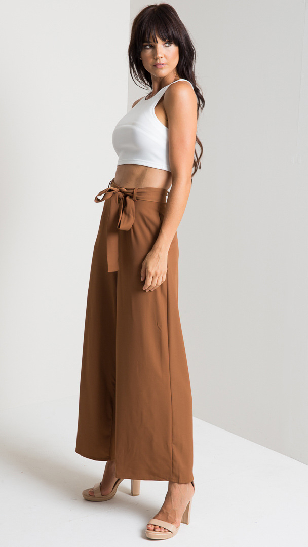 Title 12, Cropped trousers high waist strap wide leg pants