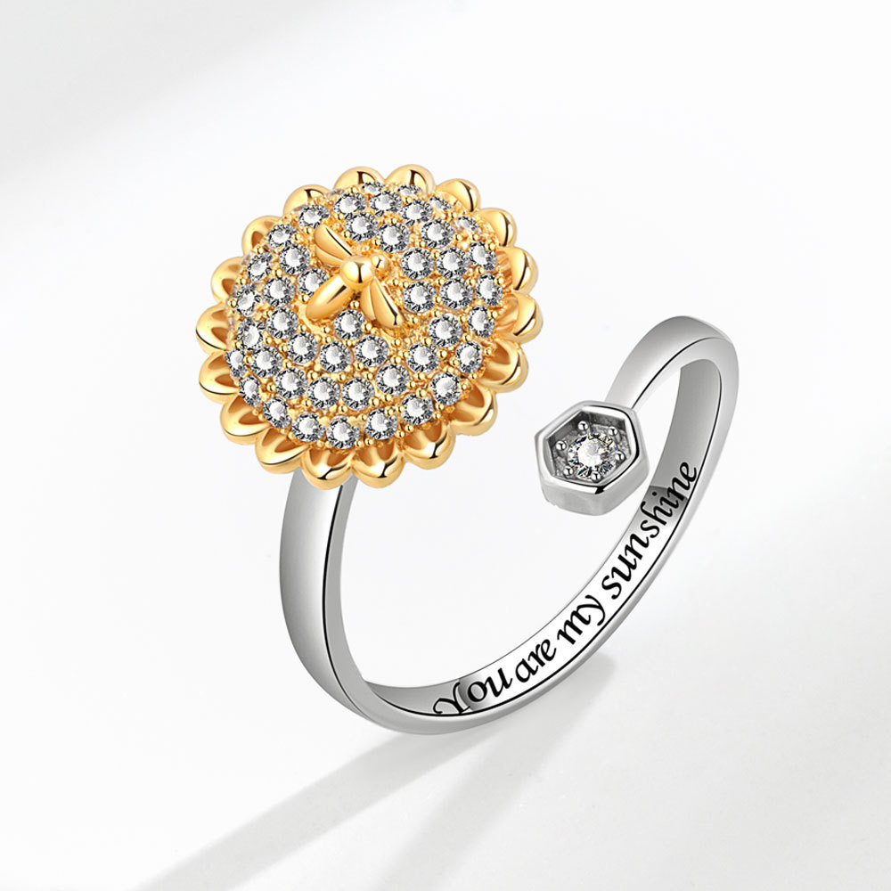 Title 3, Fashion Adjustable Sunflower Rotating Ring Reli...