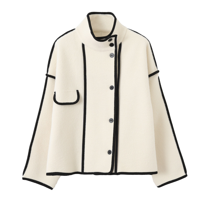 Contrasting Hem Stand Collar Cropped Coat