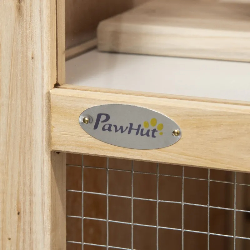 PawHut 2-Tier Wooden Hamster Cage, Small Animals Hutch, W Seesaw, Tray
