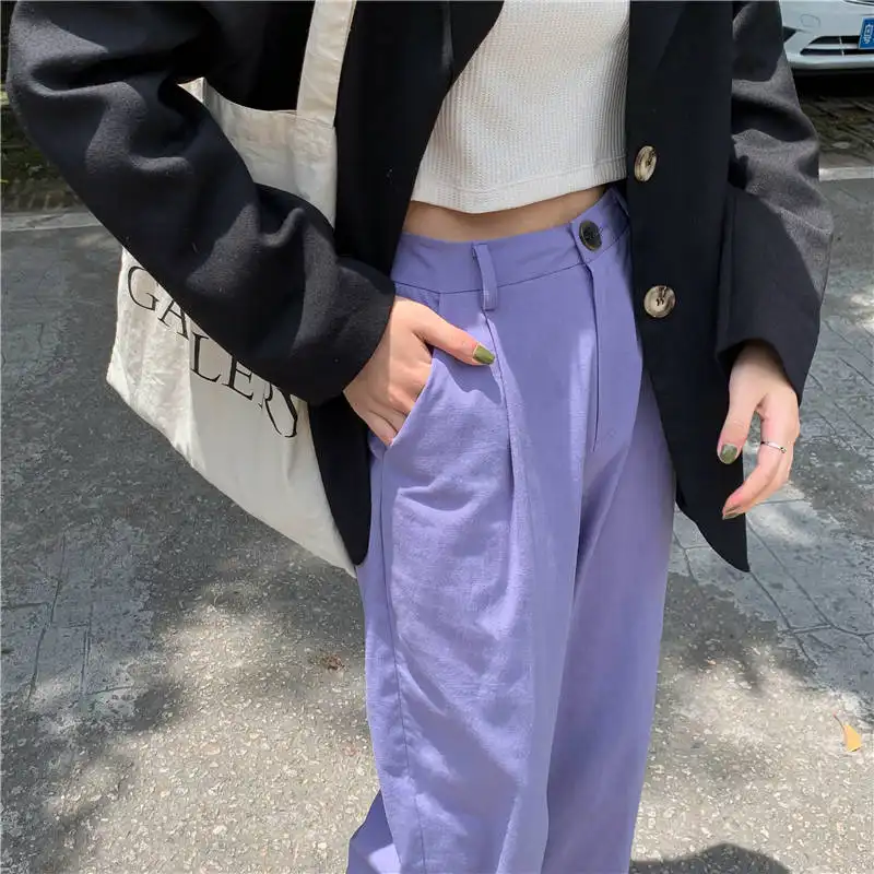 Women's Solid Color Cotton And Linen Loose High Waist Trousers Casual