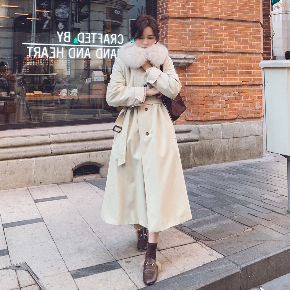 Temperament Lapel Waist Belt Inner Thickening Tooling Padded Jacket Women