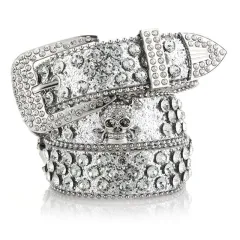 Women's Cowboy Style Skull Rhinestone Belt - Silver - View 1
