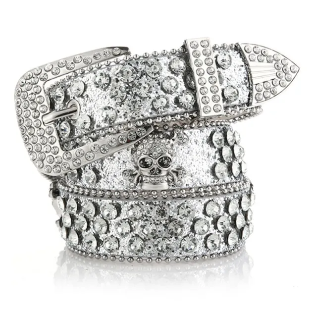 Women's Cowboy Style Skull Rhinestone Belt Silver - Shop at LoveMi