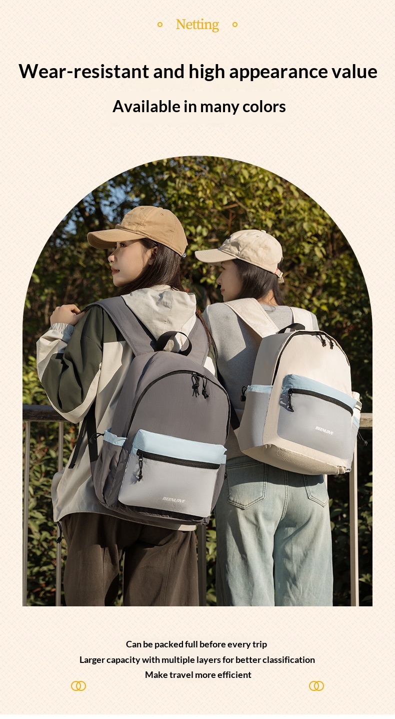 Color Collision Backpack, Outdoor Sports Backpack, Nylon Folding Backpack, Travel Hiking Bag - Gray — view 2