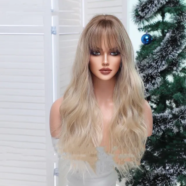 Qi Bangs Gradual Blonde Brown Long Curly Wig Female Brown - Shop at LoveMi