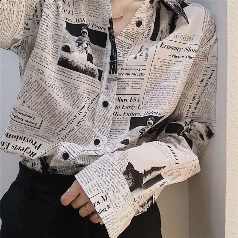 Title 3, Newspaper Print Shirt, Unisex And Handsome Clot...