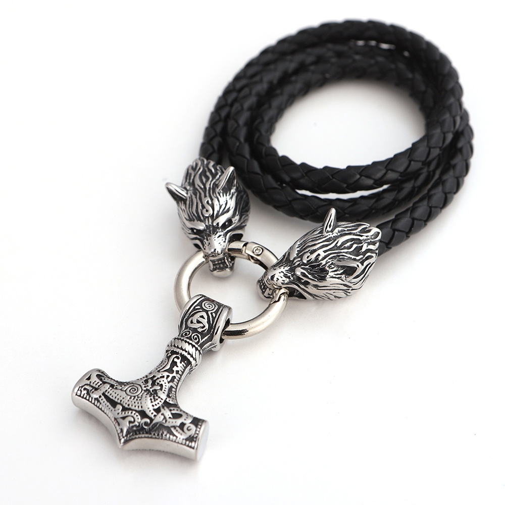Nordic Viking Pendant Steel Satyr Head Necklace Men's Jewelry