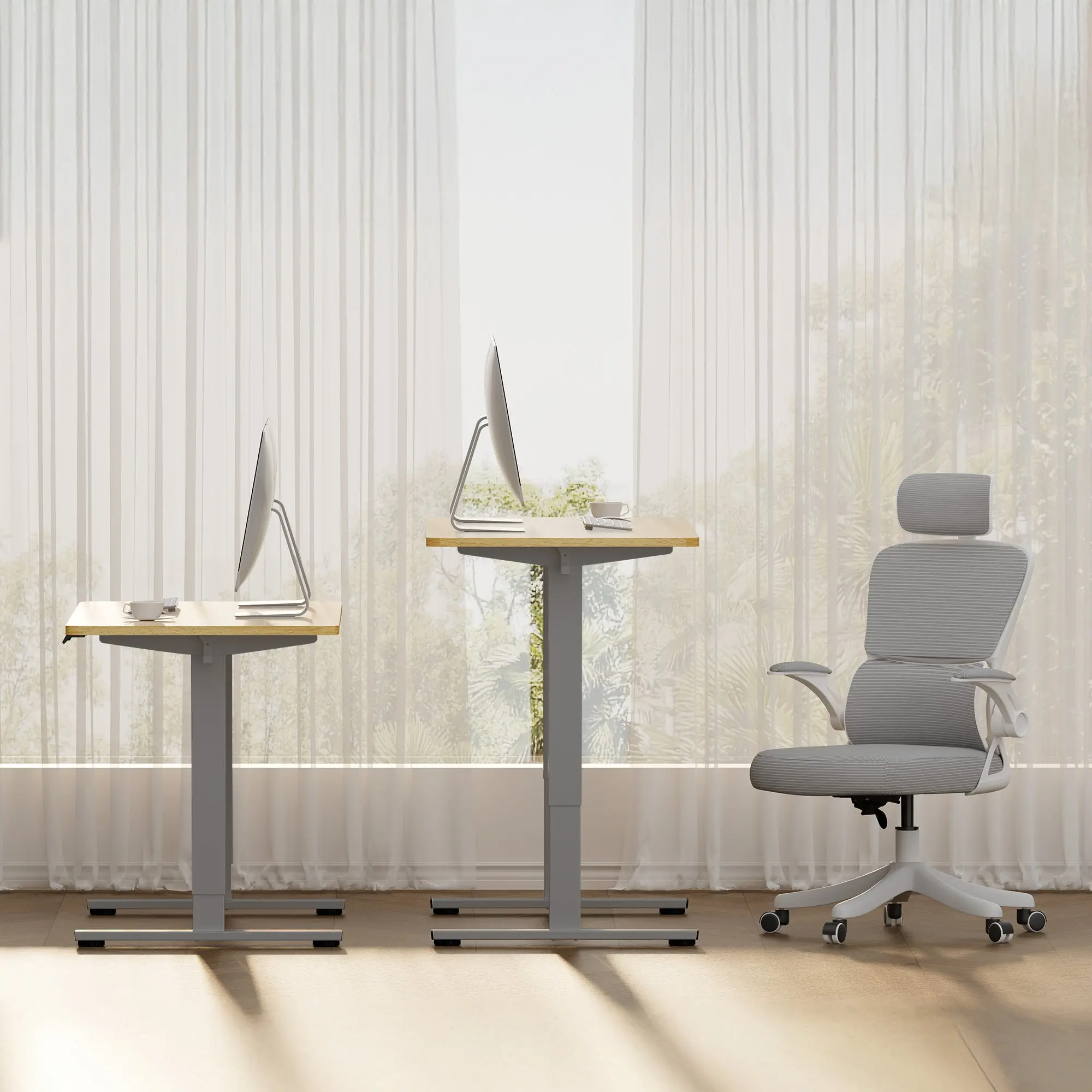 Electric Standing Desk Adjustable Height Desk Home Office Computer Workstation Sit Stand Up Desk,grey Frame - Maple Top_voghion.com