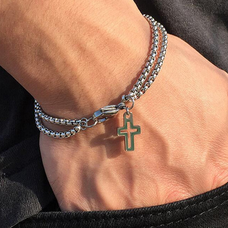 Cross Hollow Double Chain Cross Men's Stainless Steel Bracelet
