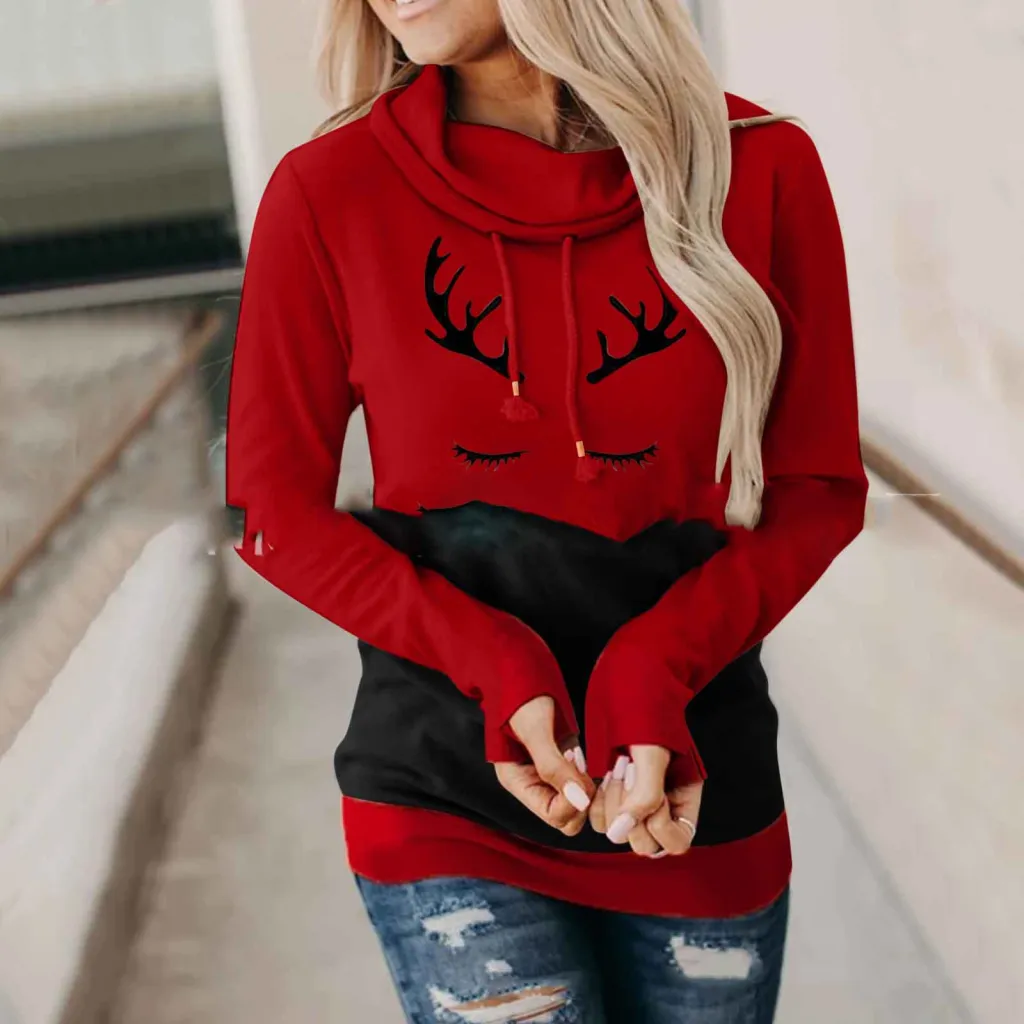 Christmas Stitching Long-sleeved Hooded Sweatshirt - D-S