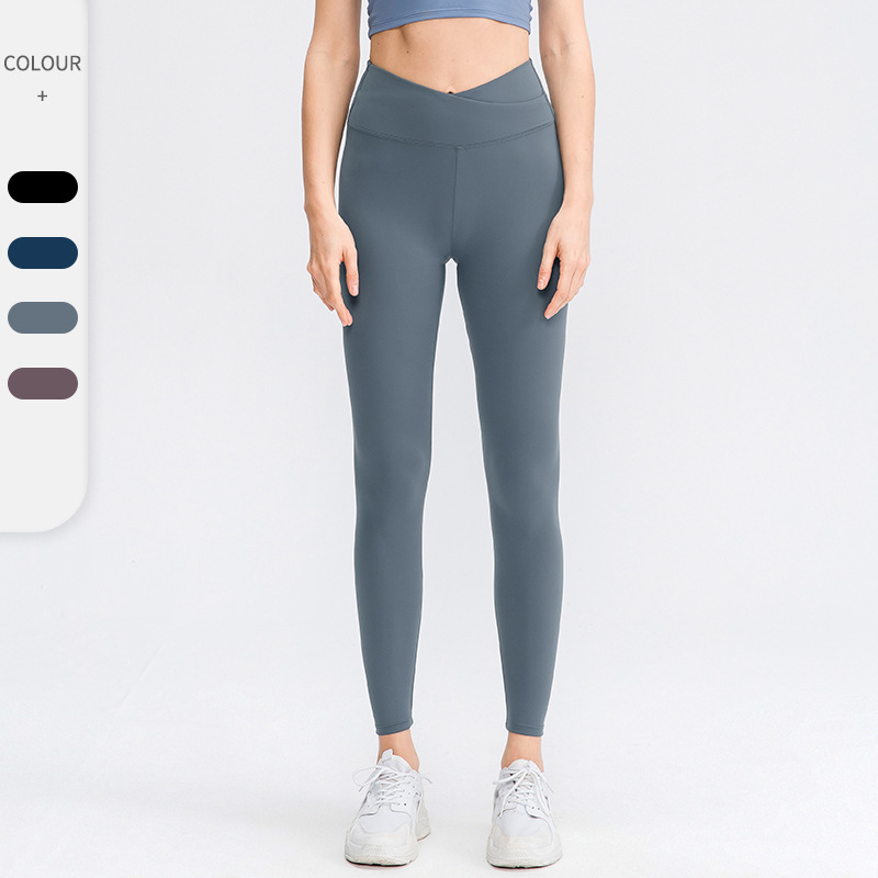 Autumn And Winter High Waist Yoga Pants Women's Skin-friendly Double-sided Nude Feel Cross High Waist Slim Look Running Fitness Sports Pants