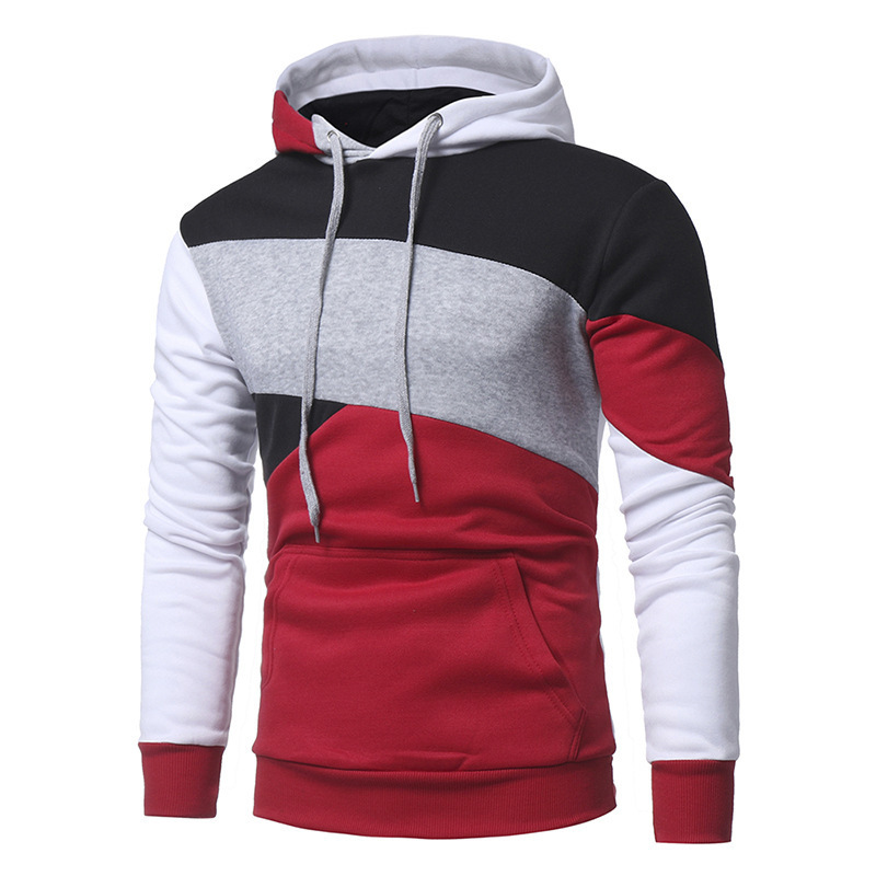 New Personality Stitching Men's Hooded Pullover Sweater