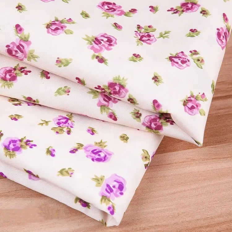 Polyester Printed Fabric Beige Base Large Flower