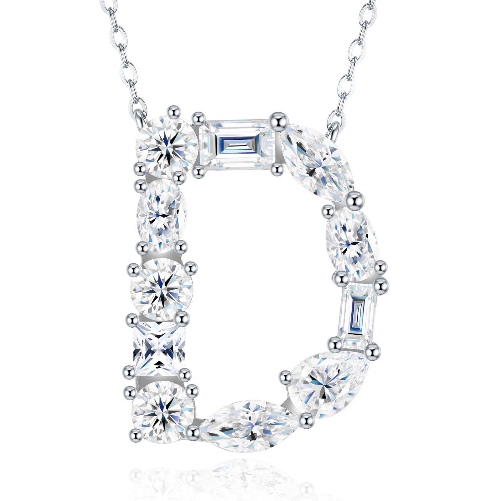 26-letter - D-shaped Necklace Pendant Featuring Top-quality Moissanite, A Luxurious And Fashionable Light Luxury Trend Jewelry Piece, Made Of S925 Silver Electroplated With Platinum. - Image 1