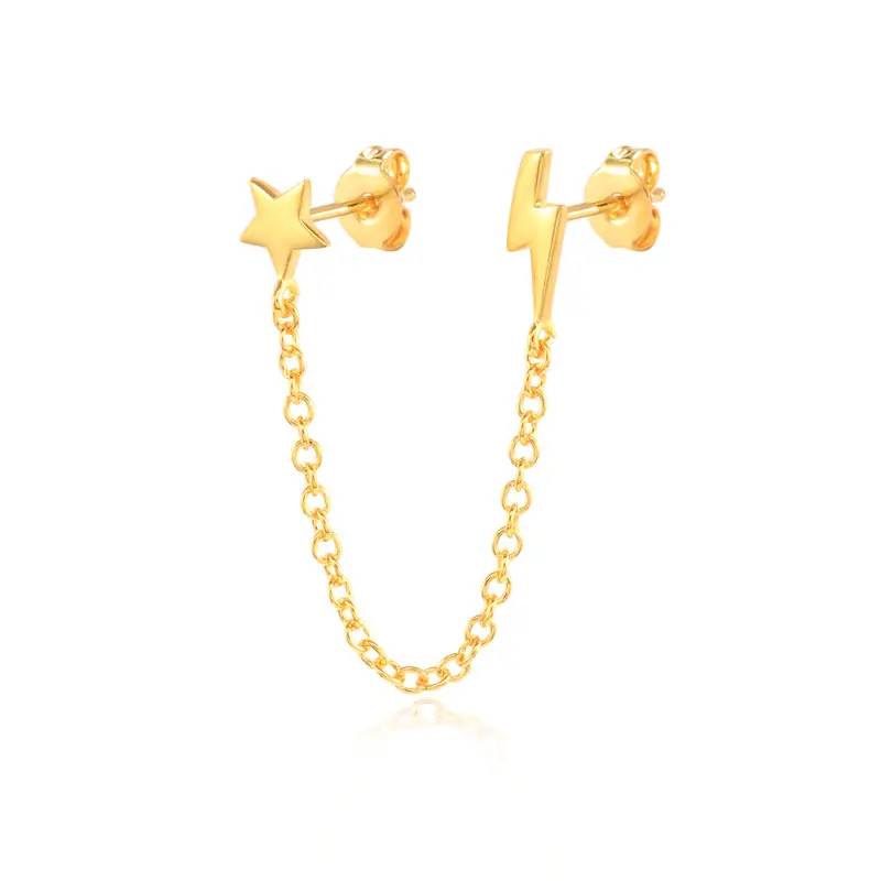 S925 Sterling Silver Double Long Chain Star Moon Earrings