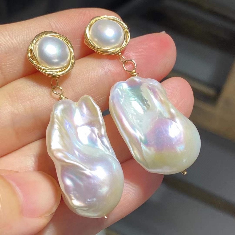 Cloud Light Baroque Pearl Earrings