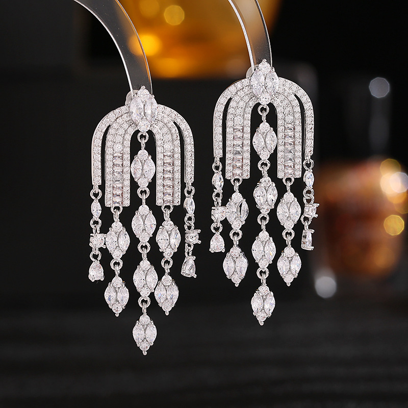 Title 5, Zircon Tassel Earrings Design Arch Shape