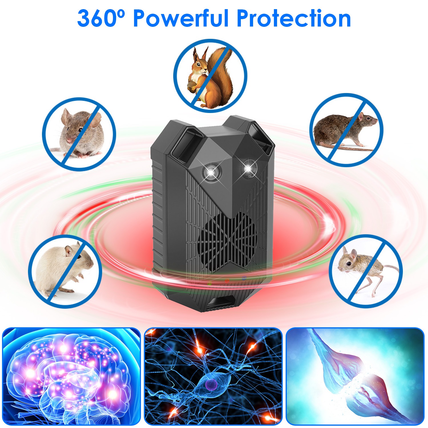 2 Pack Under Hood Ultrasonic Rodent Repeller Rodent Control Deterrent Chaser Blocker For Vehicle Indoor With Strobe Light 3 Power Supplies 9