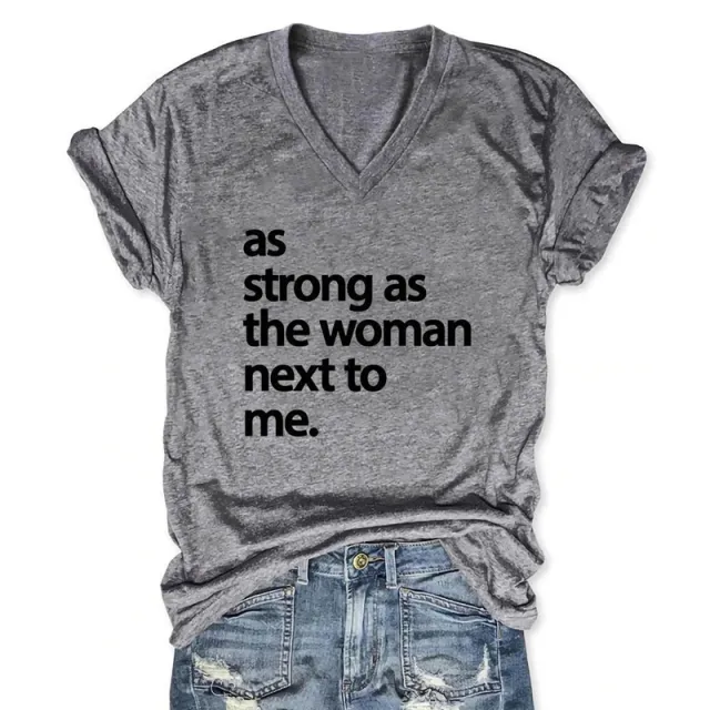 Europe And America Spring And Summer Solid Color Printing T shirt V neck Pullover Grey - Shop at LoveMi