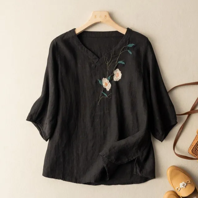 Embroidered Embroidered Loose Art Retro T Shirt Black - Shop at LoveMi