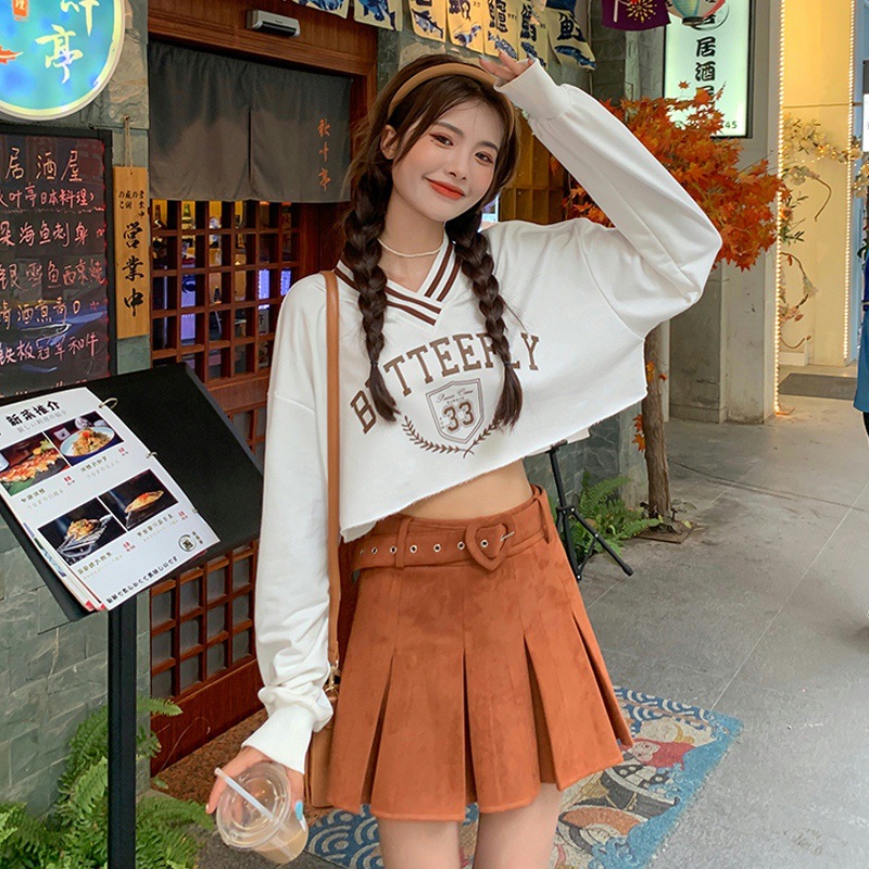 Letter Print V-Neck Short Long-Sleeved Sweater Women