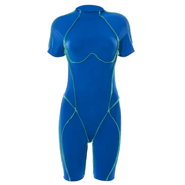 Women's Reverse Tight Casual One Piece Shorts Short Sleeve Blue - Shop at LoveMi