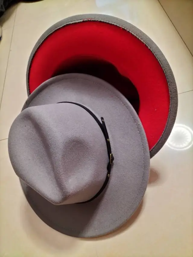 European And American Popular Woolen Top Color Matching Flat Brim Fedora Jazz Hat Grey - Shop at LoveMi