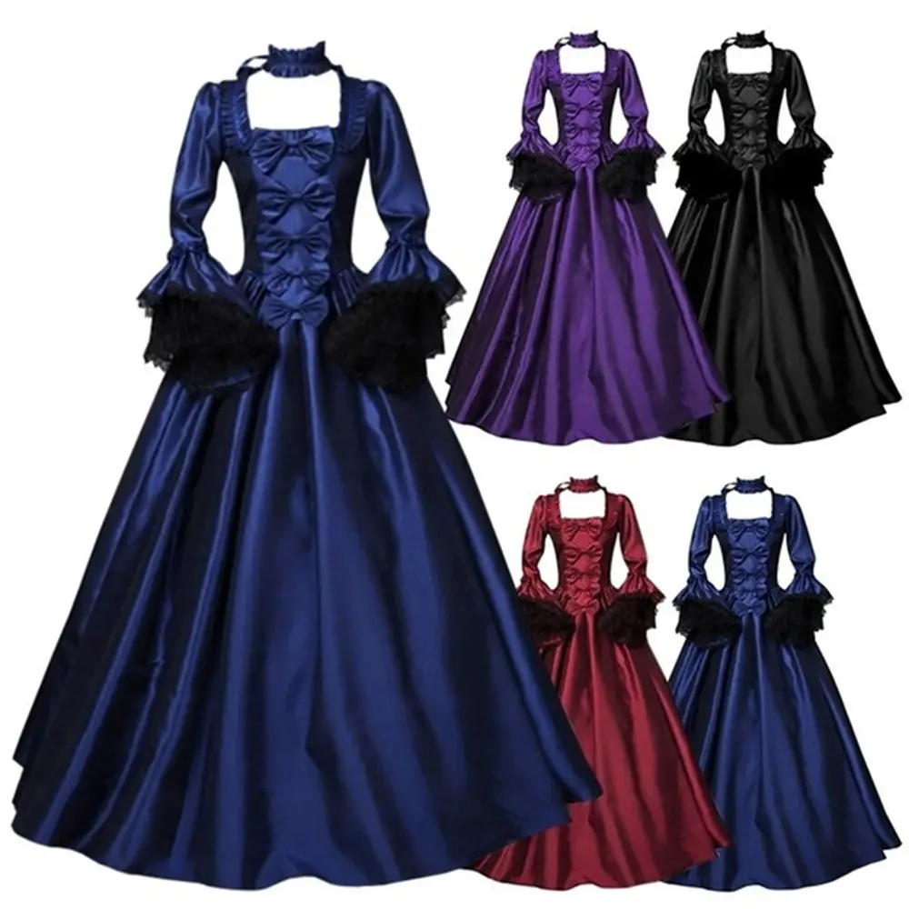 Lace Stitching Big Bell Sleeve Medieval Dress Retro Europe And America