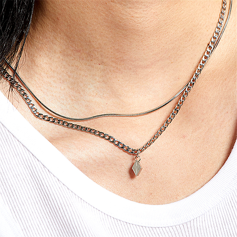 Double Cross Diamond Pendant Necklace Hip Hop