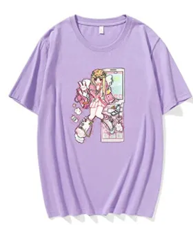 Gothic Pink Harajuku Anime Girl Loose Aesthetic T Shirt Zi Cotton - Shop at LoveMi