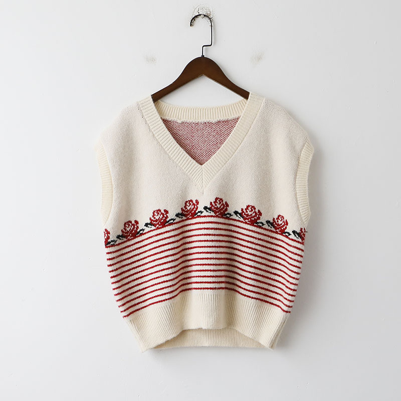 Sweater Waistcoat Korean Women's V-neck Jacquard Loose Knit Waistcoat