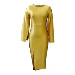Solid Colour Ladies Fashion Elegant Cape Dress - Yellow - View 1