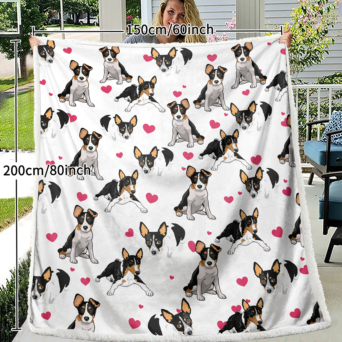 Rat Terrier Throw Blanket, Dog Lover Gift Blanket Reversible Plush Fluffy Red Heart Rescue Dog Sherpa Fleece Bedding For Kids Teens 7