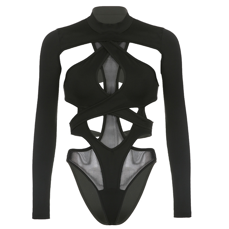 Summer New Fashion Solid Color Tight Cutout Bodysuit Black - Shop at LoveMi