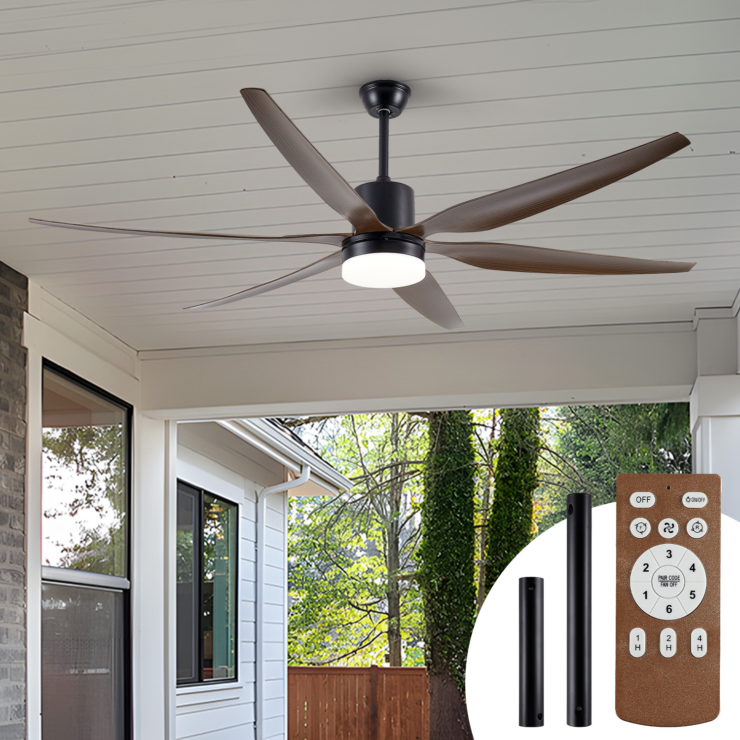 Large 74in Ceiling Fans With Lights And Remote 6 Speeds Ceiling Fan 6 Blades, Indoor Modern Ceiling Fan Light For Living Room Bedroom Dining Room 24W LED Lighting