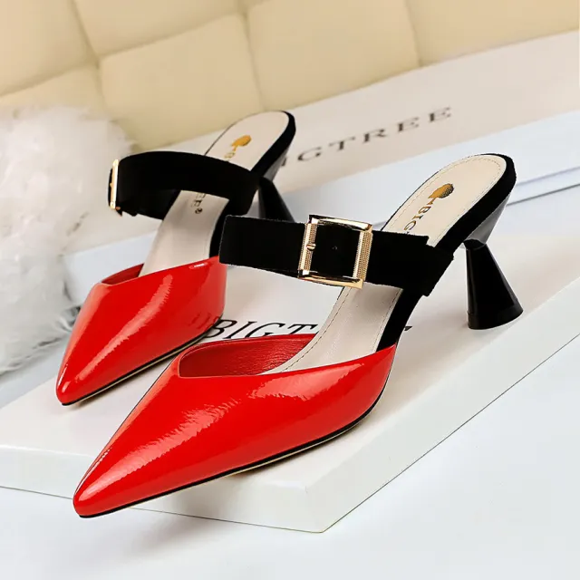 Summer And Autumn Mid heel Pointed Sandals And Slippers Red - Shop at LoveMi
