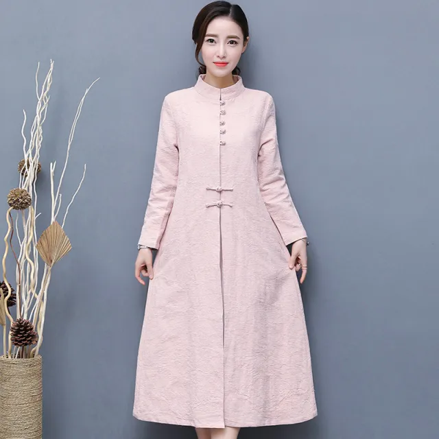 Women's Art Retro Cotton And Linen Windbreaker Pink - Shop at LoveMi