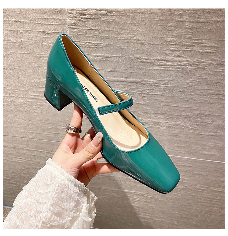 French Retro One Word With New Square Toe Mary Jane Shoes Green - Shop at LoveMi