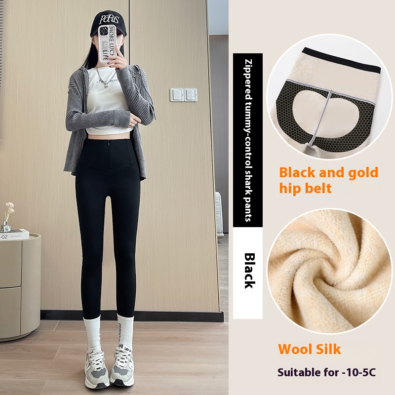 Леггинсы с подтягивающим животом и трехбортным дизайном. Зимние узкие брюки на молнии с высокой талией. Теплые бархатные и утолщенные брюки. Женская одежда.