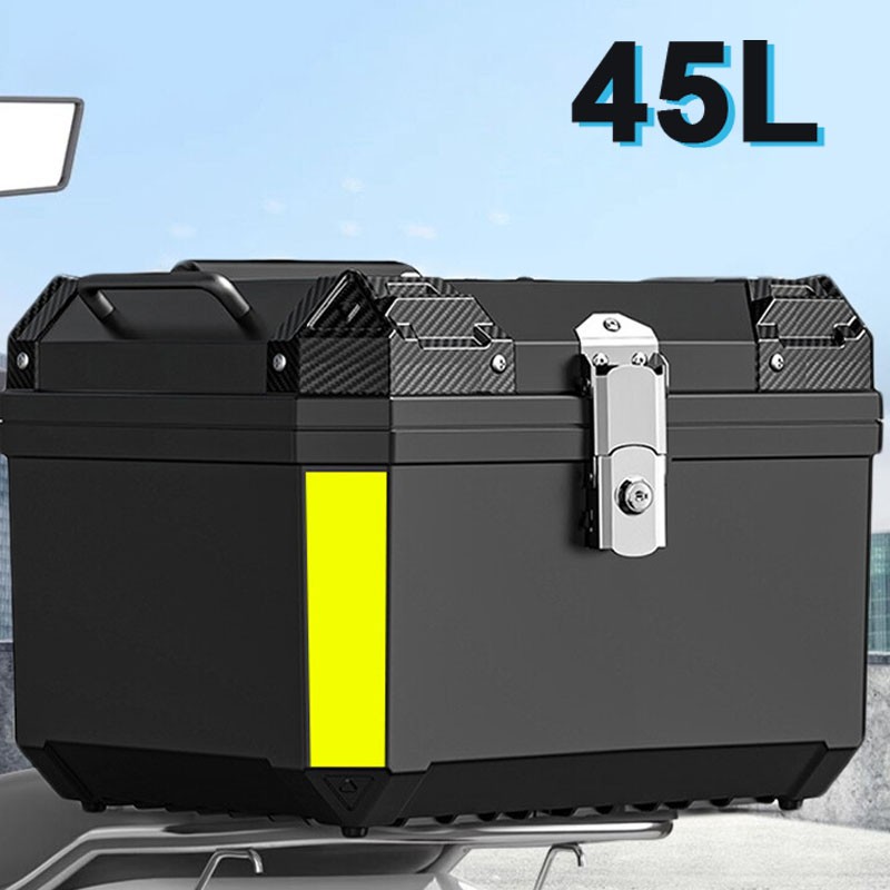 45L Motorcycle Rear Top Box Luggage Top Tail Carrier Case With Reflective Black